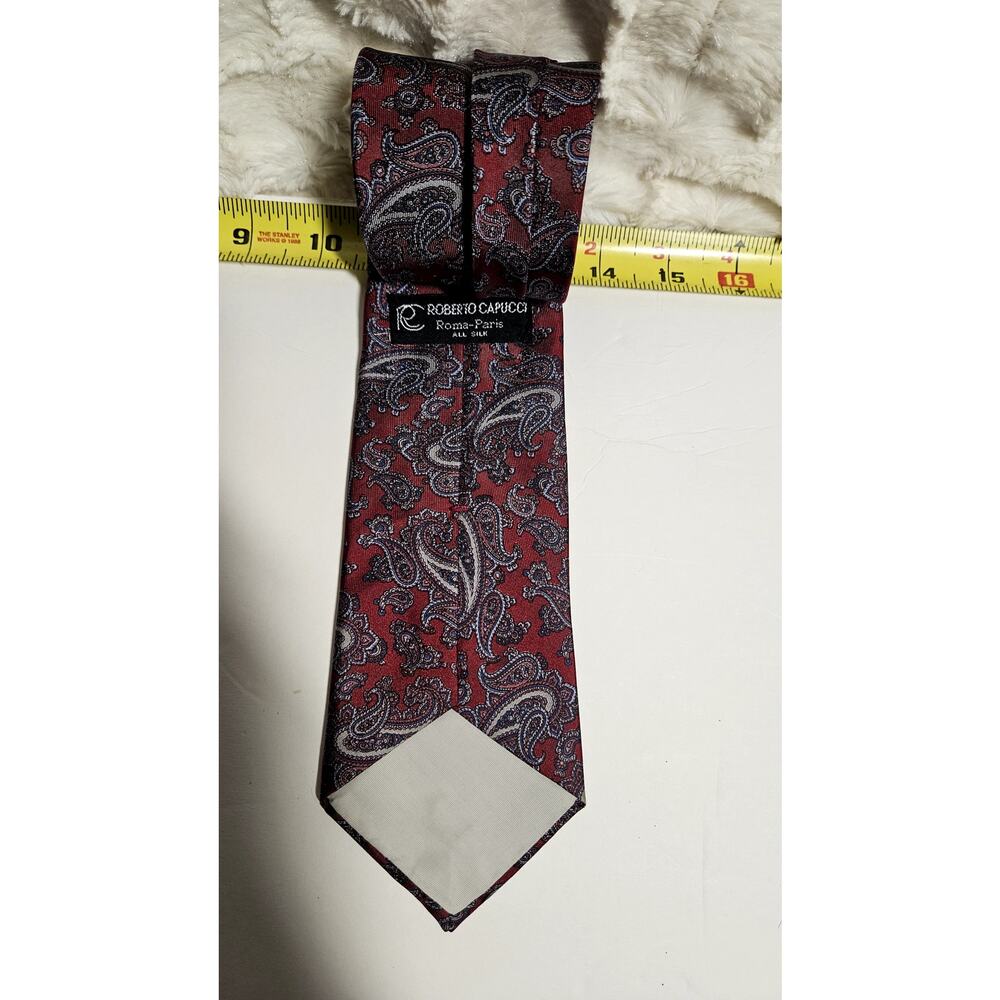 Vintage Roberto Capucci Roma-Paris 100% Silk Paisley Tie - Burgundy & Blue